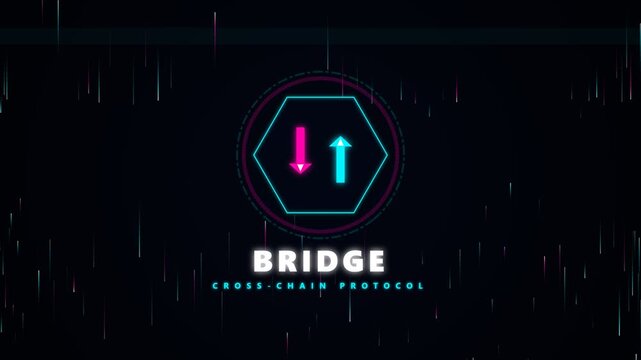 Bridge cross-chain protocol logo animation with digital blockchain technology