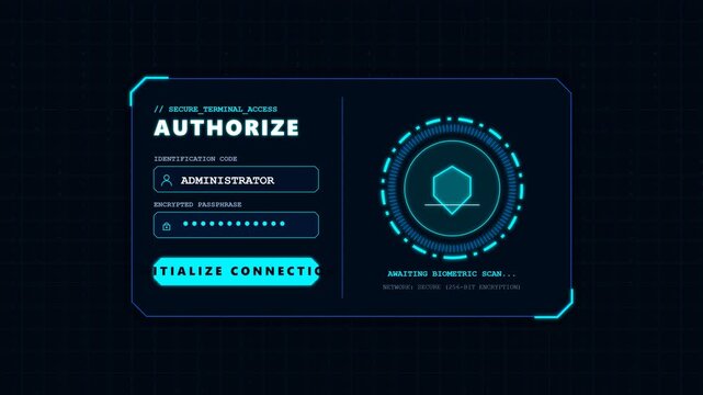 Authorize digital access interface with futuristic security scanning animation