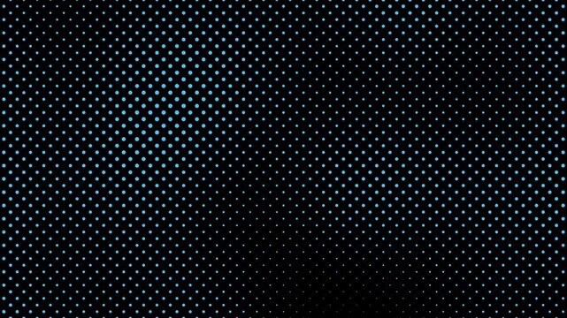 Abstract Halftone Dots Background Loop | Black and White Comic Style Motion Background | 4K Animated Texture, Dotted grid pattern features soft blue lights fading into a dark.