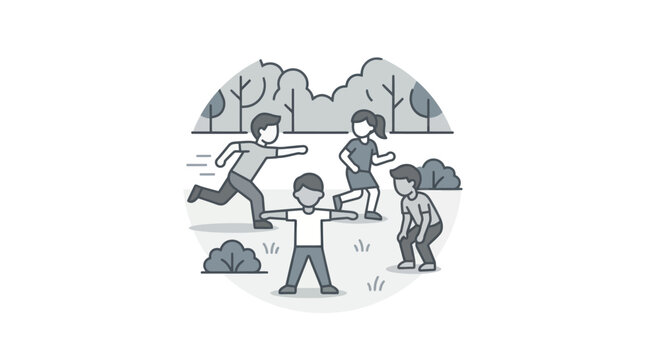 Children playing outdoors in a group.