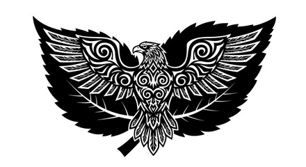 Obraz premium Tribal eagle illustration with spreading wings and leaf motifs