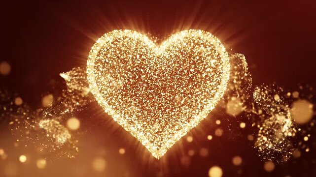 Glowing golden heart-shaped sparkler display illuminating a deep red background