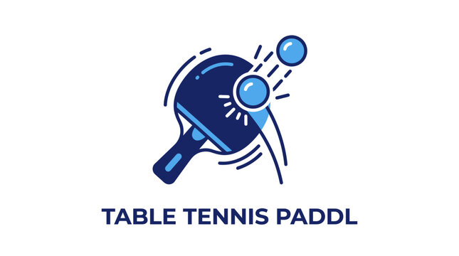 Table tennis paddle with blue ball.