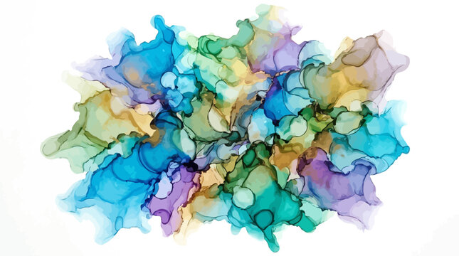 Vibrant abstract alcohol ink texture featuring ethereal swirls of blue and purple fluid pigment isolated on white background with organic liquid flow and artistic translucent watercolor effect