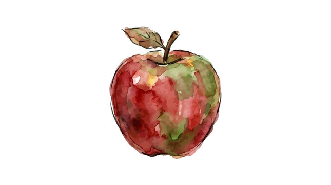 Realistic Hand Painted Watercolor Red Apple Fruit Illustration with Green Leaf and Stem Isolated on Pure White Background for Organic Food Graphic Design and Botanical Art Project