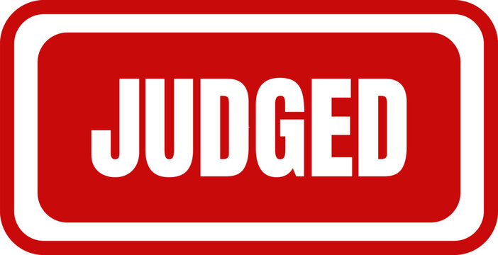 A red rectangular stamp displaying the word JUDGED in bold white capital letters suitable for official documents and legal notices