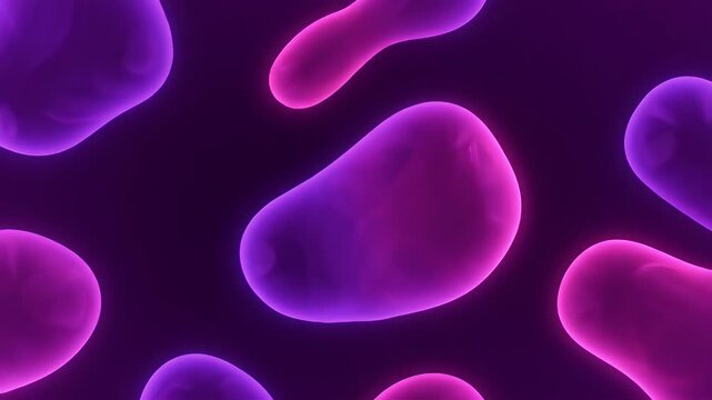 Abstract purple and pink liquid blobs floating in a dark motion background