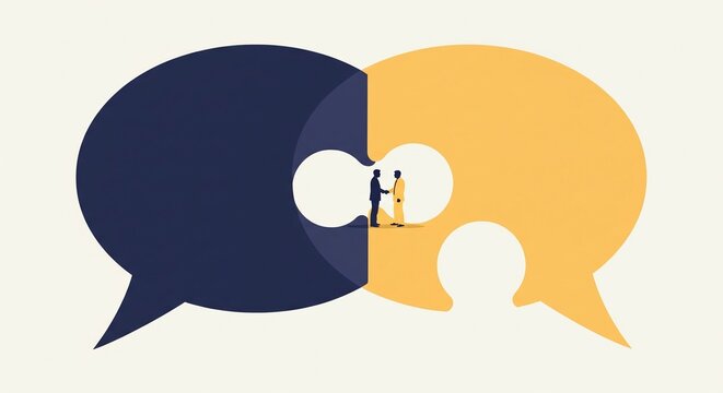 Abstract Conversation Bubbles Showing Opposing Perspectives in Split Color Palette