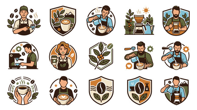 Barista coffee shop logos and badges collection.
