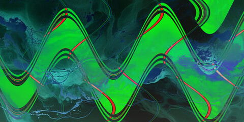 Naklejka premium 3d tunnel with red lines and green glowing light effect