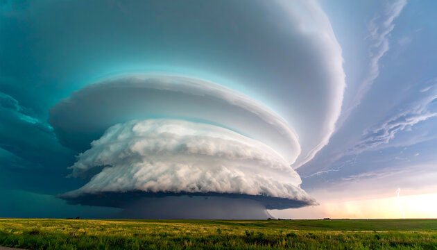 Dramatic Supercell Thunderstorm Cloud Formation Over Rural Landscape.