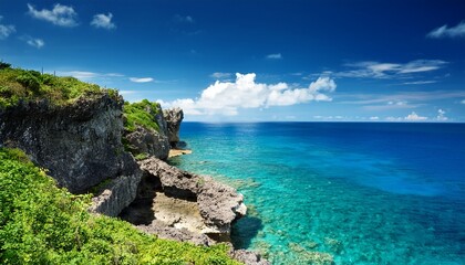 Obraz premium Cape Chinen With Beautiful Blue Sky And Ocean Okinawa Japna