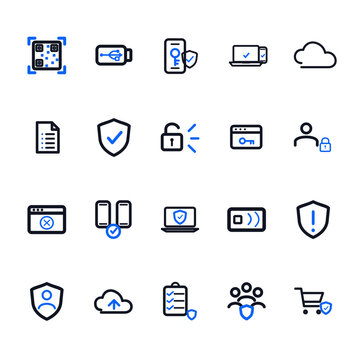 Passkey Passwordless Authentication and Security Icon Set