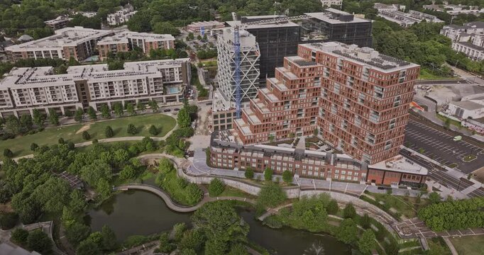 Atlanta Georgia Aerial v922 drone flyover and around O4W park capturing the new construction development in progress, Ponce City Market and Midtown cityscape - Shot with Mavic 3 Pro Cine - May 2023