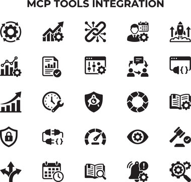 MCP Tools Integration Icons &ndash; AI Development, API, Security, Database and Cloud Outline Vector Set