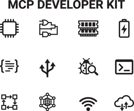 MCP Developer Kit Icons &ndash; Programming, AI Development, Debugging and Automation Outline Vector
