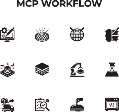 MCP Workflow Line Icons Set &ndash; Model Context Protocol, AI Agent, Prompt Engineering, Automation Vector Collection