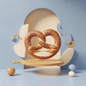 Big pretzel with chocolate and nuts on a wooden board