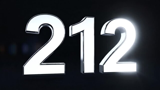 Three dimensional chrome numbers two one two on black.