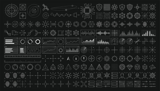 Massive collection of futuristic hud interface elements and data icons with interface collection technology futuristic dashboard information navigation computer abstract template