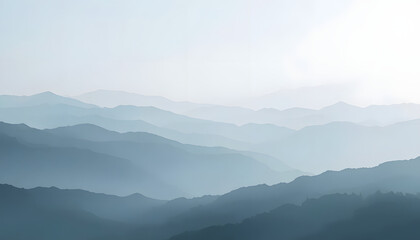 Fototapeta premium Soft Blue Mountain Layers Landscape with Misty Atmospheric Gradient Background