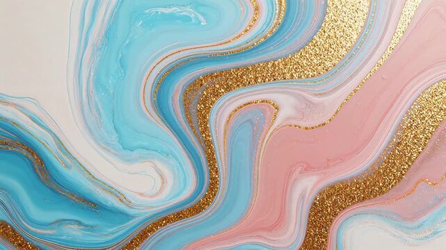 Abstract swirls of blue pink and gold