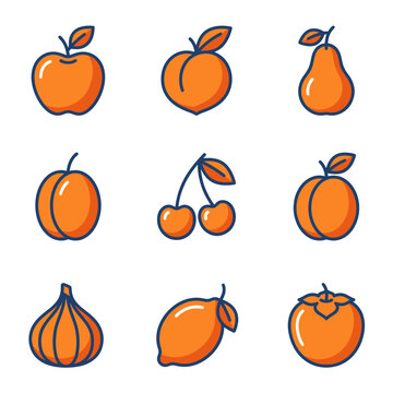 Variety of orange fruits icons.