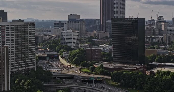 Atlanta Georgia Aerial v924 drone flyover complex interstate freeways capturing busy traffics and urban cityscape across downtown, O4W, Midtown and Buckhead - Shot with Mavic 3 Pro Cine - May 2023
