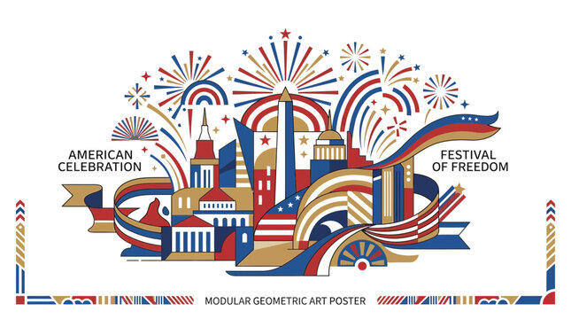 American Celebration Freedom Festival Geometric Art Poster