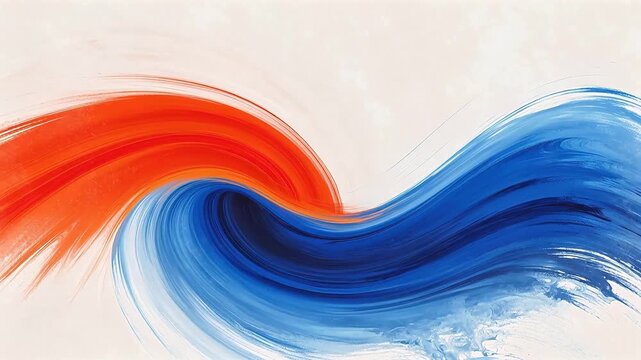 Abstract swirl of red orange and blue paint