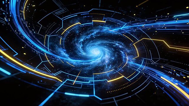 Futuristic space tunnel with glowing lines