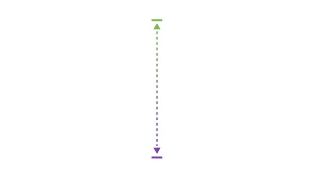 Minimalist vertical measurement animation featuring green and purple arrows with dashed lines indicating distance and scale for infographic data visualization, and ui ux interface