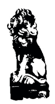 Pixel Art Seated Lion Statue Classical Guardian Sculpture