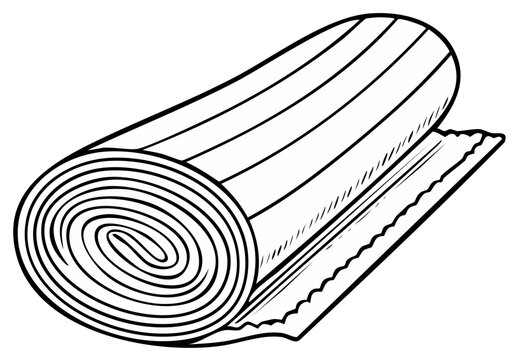 Rolled sleeping mat with striped pattern and serrated edge, illustration