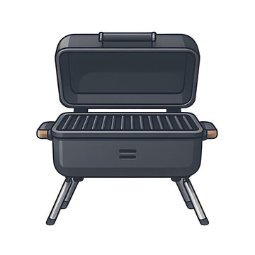 Schwarzer kompakter Holzkohlegrill mit ge&ouml;ffnetem Deckel und Grillrost