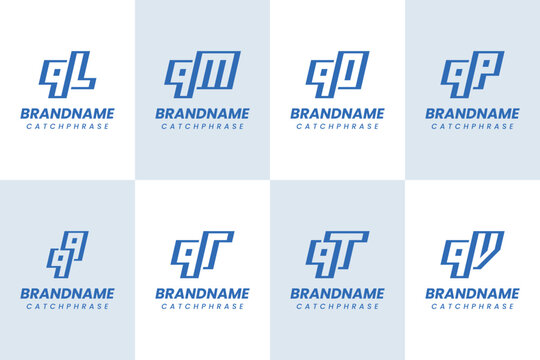 Letters QL QM QN QP QQ QR QT QV Monogram Logo Set