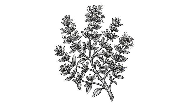 Vintage Thyme Herb Branch Illustration, Botanical Drawing, Hand Drawn Plant