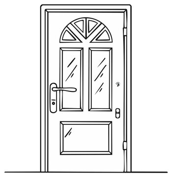 Classic Front Door with Glass Panels and Arched Transom Window Hand Drawn Sketch