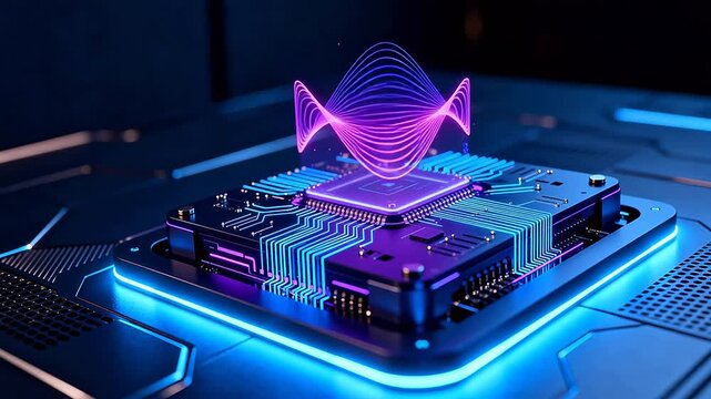 Futuristic circuit board with glowing wave