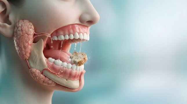 Salivary Glands Producing Saliva During Food Chewing Medical Anatomy Illustration