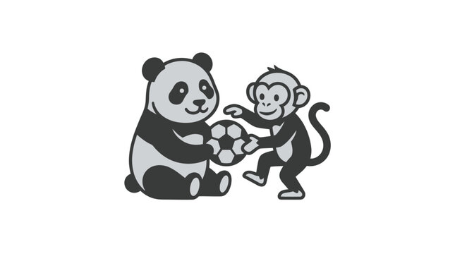 Panda and monkey playing together.