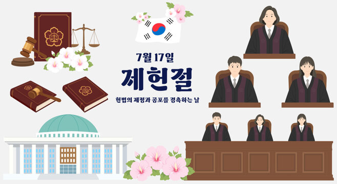 court judge characters with National Assembly building and scale of justice