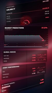Vertical direct frontal view of a bear market alert system featuring a flashing red panic liquidation dashboard inside a centered data layout displaying English metrics.