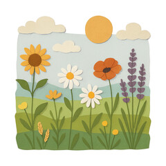 Fototapeta premium PNG Whimsical paper-cut floral landscape.