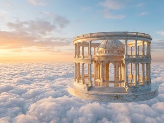 Fototapeta premium Heavenly Temple Above the Clouds at Sunset.
