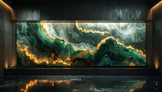 Illuminated Onyx Wall Panel with Abstract Landscape Design.