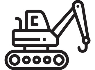 Naklejka premium Excavator Crane Icon with Black Outline Style and Simplified White Interior, Symbolizing Construction and Earthmoving Work