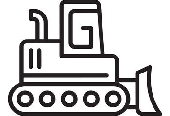 Bulldozer Construction Equipment Icon with Simple Line Art, Shovel Blade, and Cab Window for Heavy Work Concept © MissBeauty