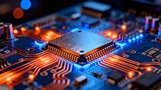 Closeup of illuminated circuit board
