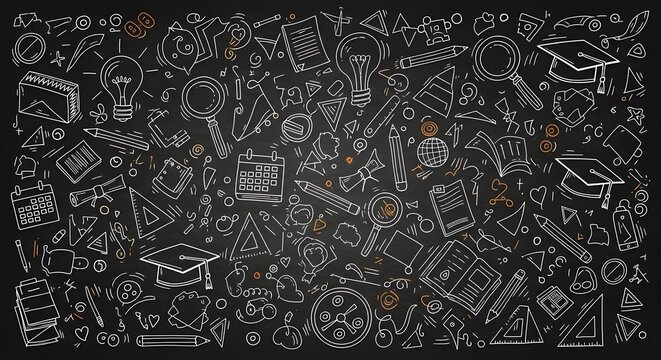 Back to school background with education doodles on chalkboard